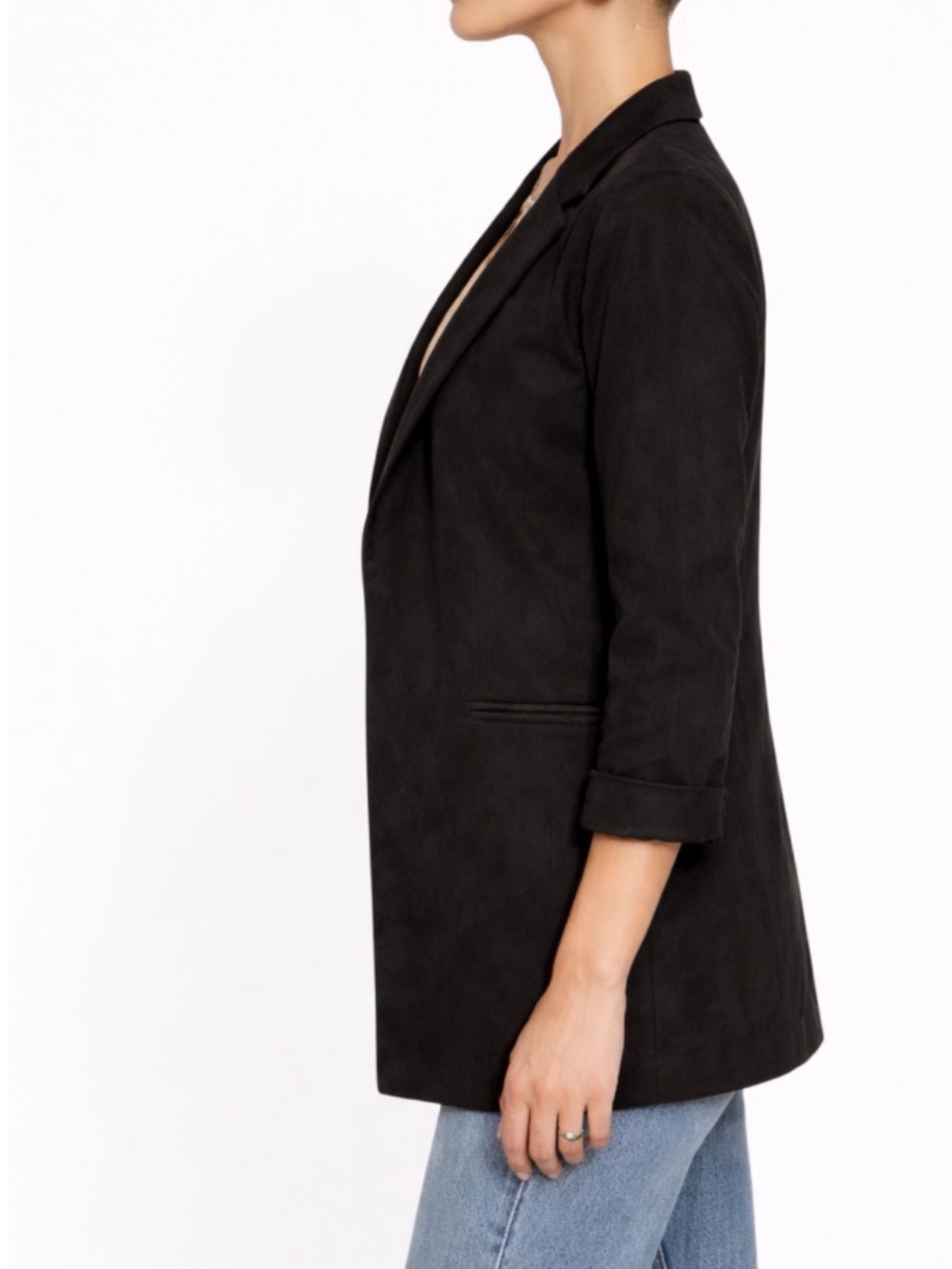 Classic Black Blazer - Sleek Open Front - Picture 4 of 6